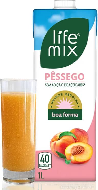 LIFE MIX - Suco de Pêssego Natural Baixa Caloria - Sem Adição de Açúcares, Sem Conservantes e Corantes, Vitaminas C e D, Cálcio, Fibras e Ácido Fólico - Vegano - 1L
