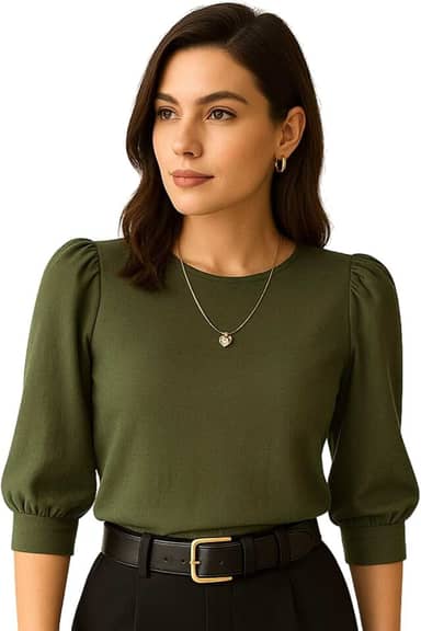 Blusa Social Feminina Manga 3/4 Bufante Camisa Elegante