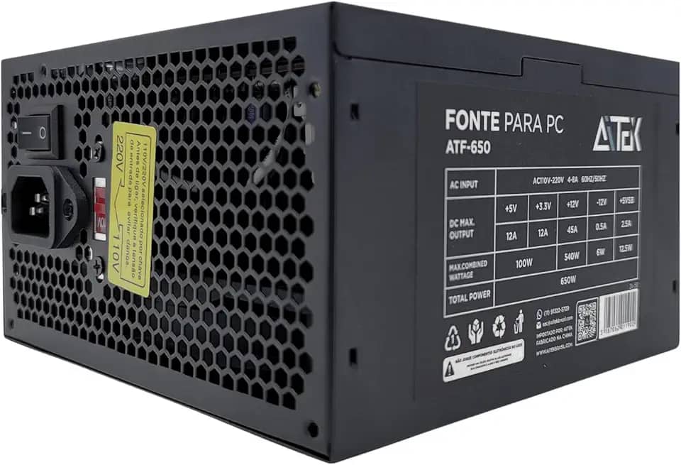 Fonte de Alimentação ATX Para Computador PC 650W 110V / 220V Bivolt 9 Pinos Silencioso