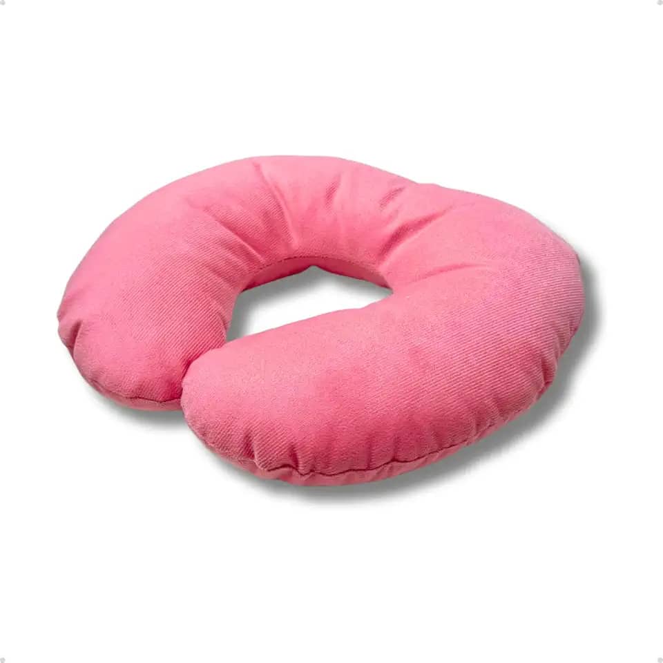 Travesseiro de Pescoço para Viagem Rosa Suede Encosto Apoio Avião Descanço Formato U Macio Confortável Portátil