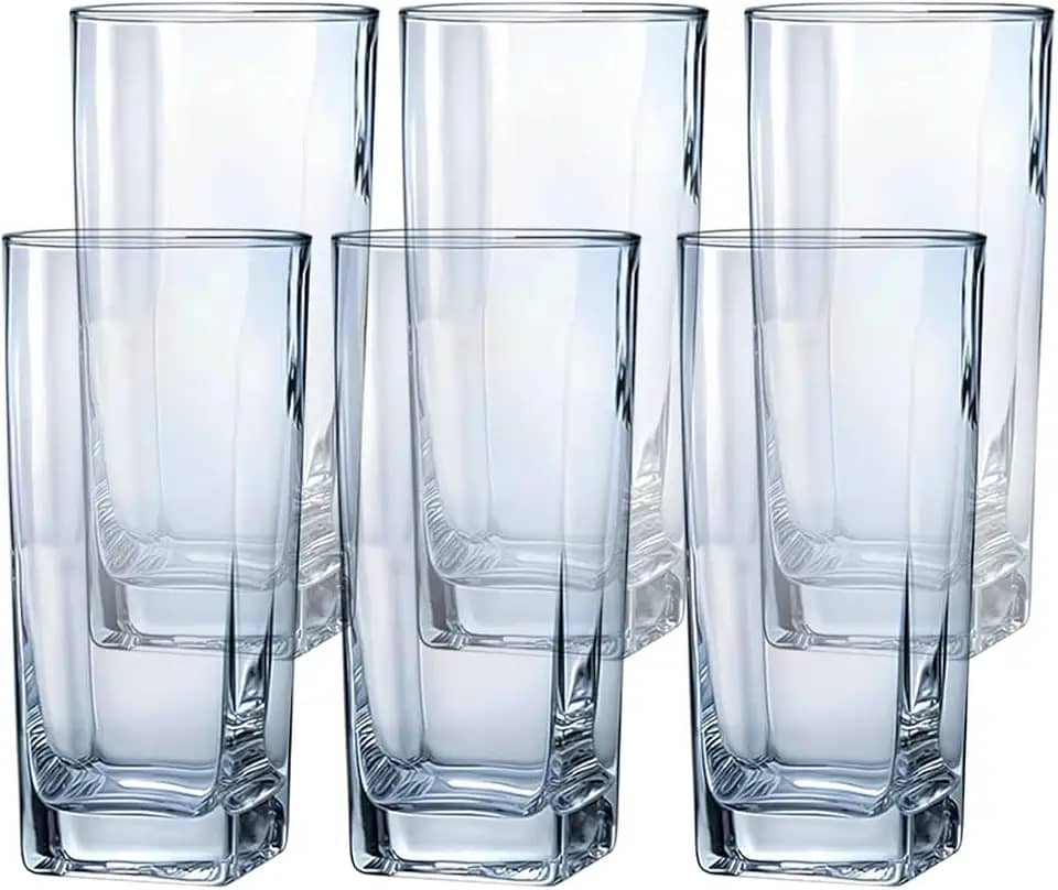 Conjunto de 6 Copos de Vidro Texas Transparente, 320 ml Quadrado Suco Agua Refrigerante Mesa Posta, Jogo de Copos