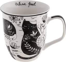 Karma Presentes 473 ml Caneca Boho Preta e Branca Gato - Caneca de Café e Chá Bonita - Canecas de Café de Cerâmica para Mulheres e Homens