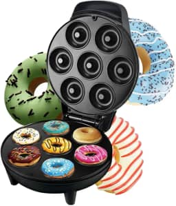 Máquina de Mini Donuts 7 Rosquinhas Antiaderente 110V WQ-605B – Portátil, Preparo Rápido, Fácil de Limpar, Ideal para Festas, Lanches e Negócios, Potência 1200W, Controle de Temperatura