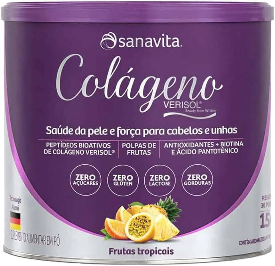 Sanavita Colágeno Hidrolisado Verisol - Pele e Cabelos - Frutas Tropicais - 150g