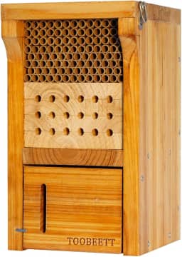 TOOBEETT Mason Bee House Revestido com Cera Mason Bee Hive Inseto de Madeira Hotel Carpenter Bee House para Ambientes Externos Atrai Polinizadores de Abelhas Pacíficos para O Seu Jardim