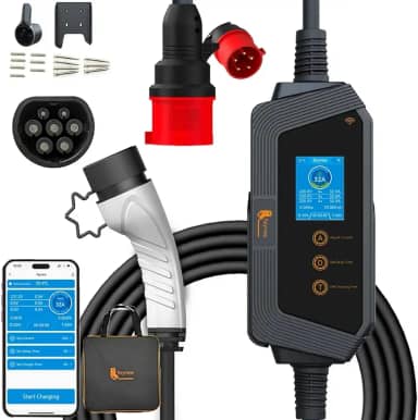 Carregador Carro EléTrico PortáTil,Type 2-11 Kw 16A 3fases,ProteçãO Contra Fuga De Corrente, Com Aplicativo, Cabo Ev De 5 Metros Adequado Para 99% Dos VeíCulos EléTricos E HíBridos,Uso Interno/Externo