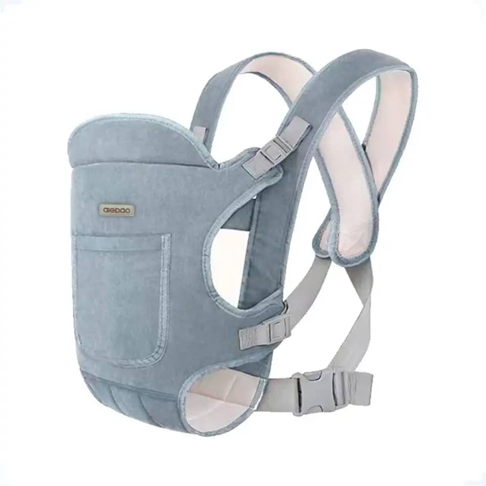AIEBAO Carregador Canguru Para Bebê, 04 Posições, 01 Bolso Frontal, Bebês 0 a 36 Meses até 15kg, Costura Dupla, Acolchoado, Poliéster Algodão e Tecido. (Cinza)