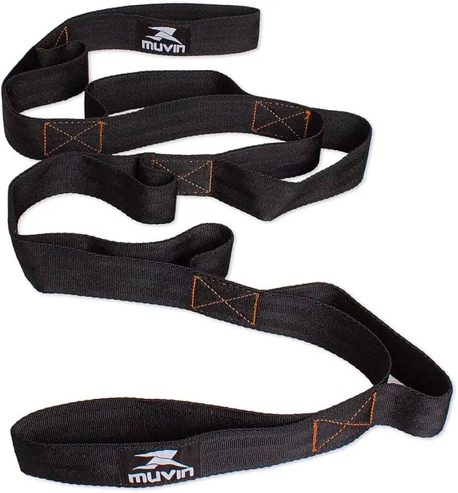 Fita de Alongamento Muvin - Faixa de Resistência Rígida - Não Elástica - 160cm Comprimento com 8 Alças de 15cm - Pilates - Yoga - Ginástica - Fisioterapia - Reabilitação - Treino em Casa - Fitness