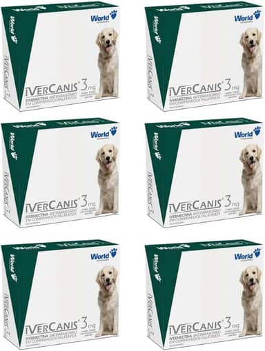 Kit 6 Ivercanis 3mg Remédio Antipulgas Carrapatos Cães Tratamento Sarna Completo