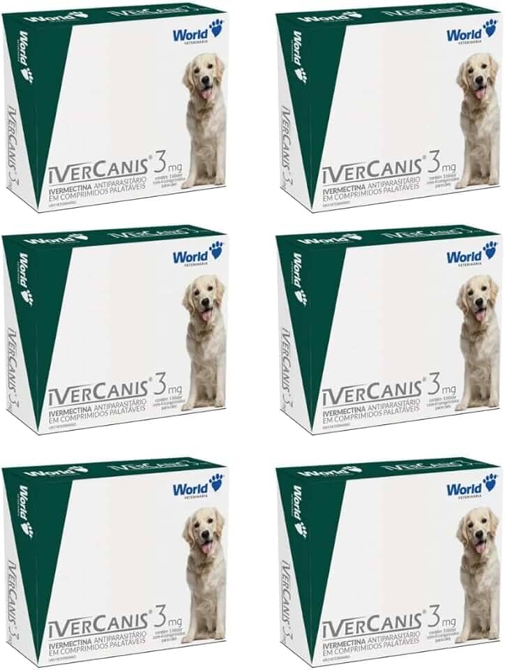 Kit 6 Ivercanis 3mg Remédio Antipulgas Carrapatos Cães Tratamento Sarna Completo