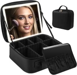 Maleta de Maquiagem, Organizador de Maquiagem com Espelho de LED, Bolsa de Maquiagem com Espelho e Luz LED de 3 Cores, Bolsa de cosméticos de Viagem para Mulheres