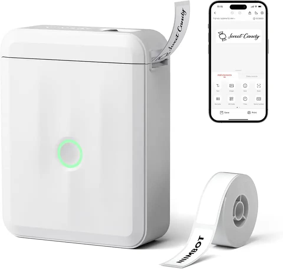 Minimáquina de etiquetar NIIMBOT D110 versão atualizada com fita, impressora térmica Bluetooth, etiquetadora de adesivos com vários modelos, organização de escritório, casa, cozinha, escola, branca