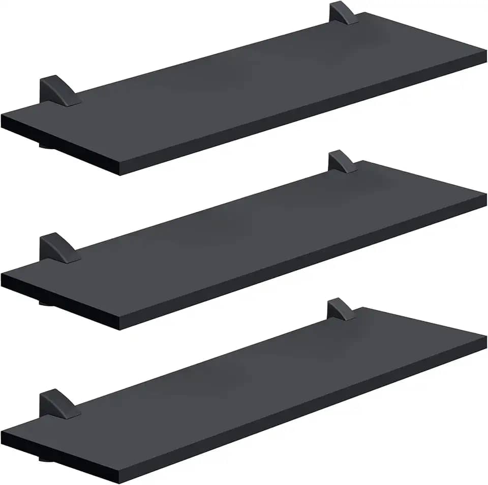 PRAT.K Kit com 3 Prateleiras Pretas 20x60cm – Suporte Preto, Compacto e Versátil (Concept)