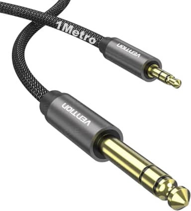 Cabo de Audio VENTION HIFI Auxiliar P2 (3.5mm) x P10 (6.5mm) TRS Profissional Estéreo Blindado Banhado Ouro 1 Metro Guitarra Violão Caixa de Som Nylon