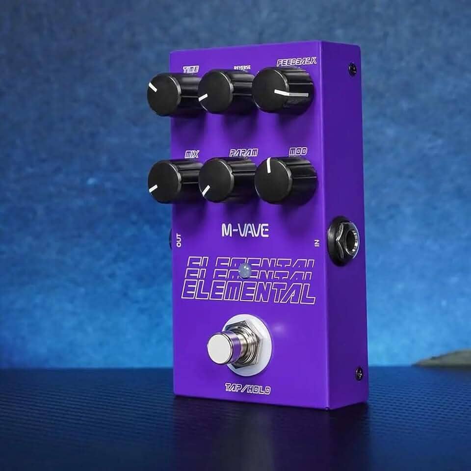 M-vave Pedal de Delay Digital Elemental: 9 Efeitos de Atraso, Modos TAP/HOLD, Alimentação USB/DC 9V, Design em Ferro Roxo Resistente - Perfeito para Guitarra, Baixo e Performances ao Vivo