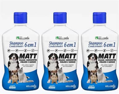 Kit 3 Shampoo e Condicionador 6 em 1 para Cães Gatos e Equinos Kelldrin 500 mL - Anti pulgas e carrapatos