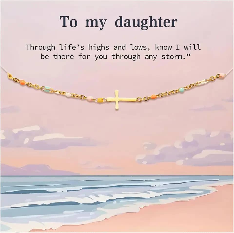 Pulseira de cruz de filha de mãe e pai para minha nora, presente de aniversário e Natal