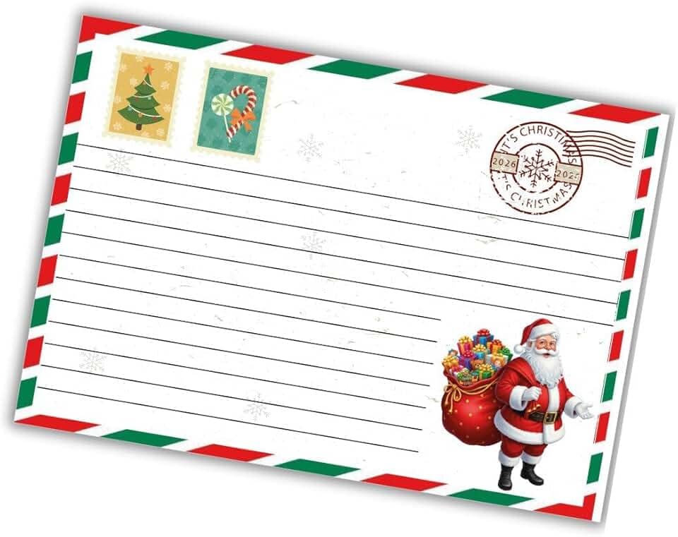 Bloco de notas Natalino A5 estilo papel carta 50 folhas pautado decorado modelo postal