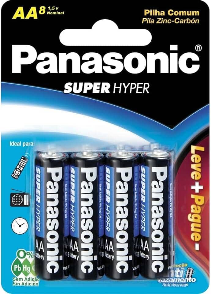 Pilha Comum Linha Super Hyper Proteção Antivazamento, Panasonic, UM-3SHSL8P6, pacote de 8