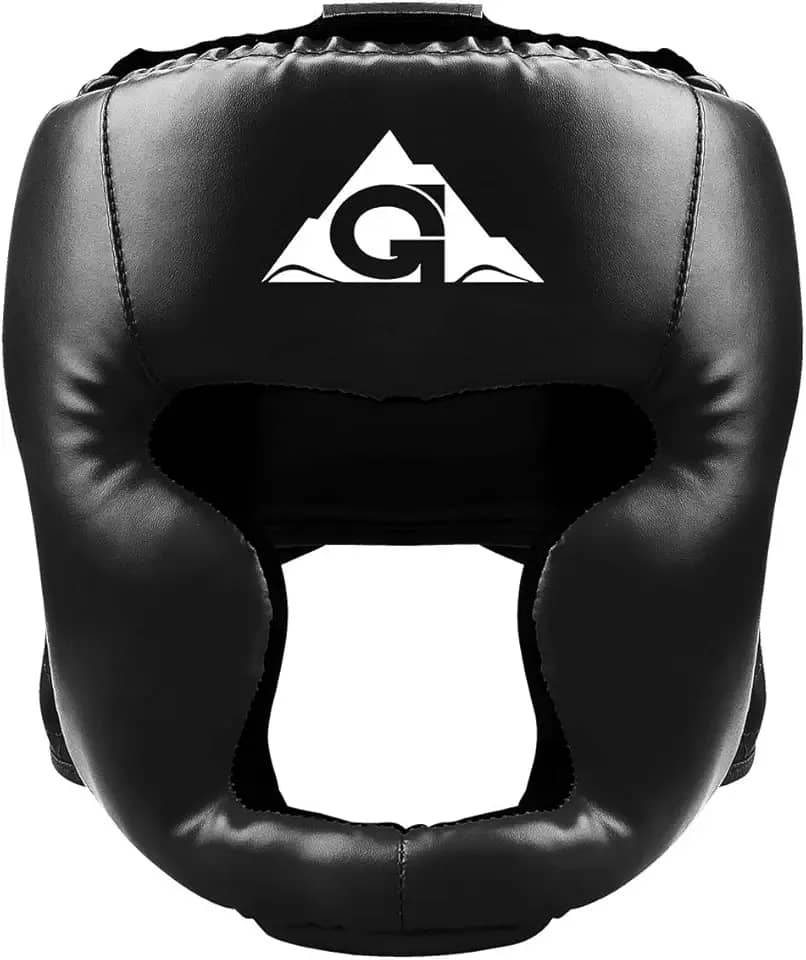 GROOFOO Capacete de boxe para crianças e adultos, capacete protetor com parte superior de malha grande para Kickboxing, MMA, Muay Thai, Sparring, preto G/GG