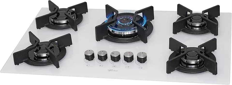 FISCHER COOKTOP GÁS 5 BOCAS TC INFINITY MESA VIDRO BRANCO BIVOLT 26298-62470