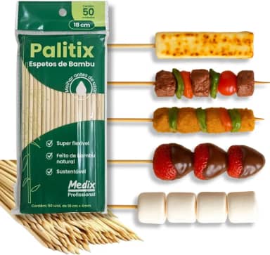 50 Espeto Palito Bambu 18cm Churrasco Doce Buffet Artesanato Natural
