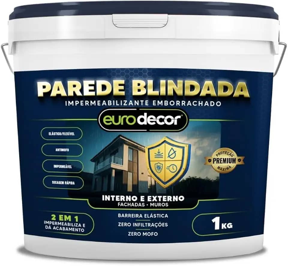Parede Blindada Euro Decor Tinta Emborrachada 1KG Fácil Aplicação Proteção Contra Infiltrações (Branco)