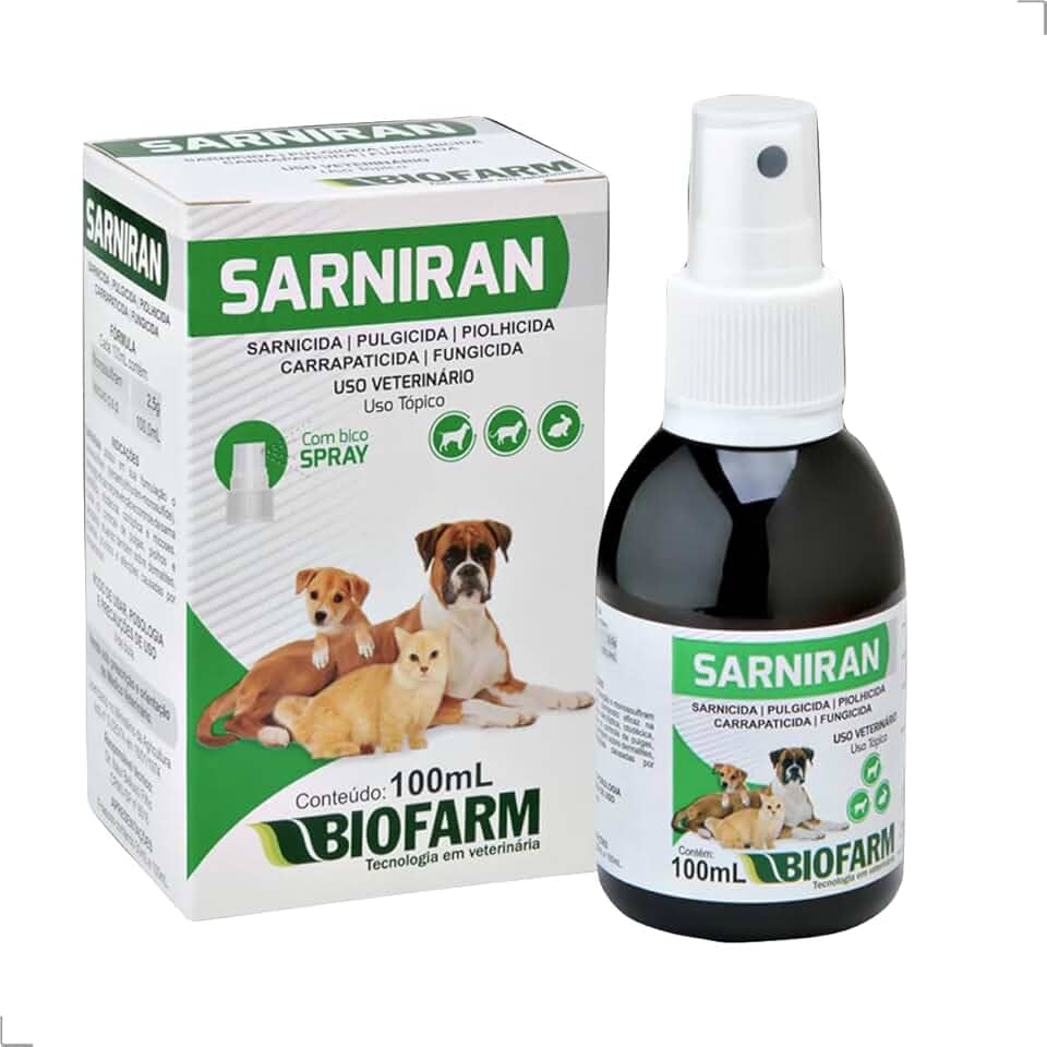 Antipulgas e Carrapatos, Controle de Sarna e Fungos, 100mL, Sarniran