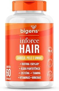 Inforce Hair, multivitaminico para cabelo, pele e unhas, Biotina, Ácido pantotênico, Cisteína, Tiamina, 60 cápsulas, Biogens