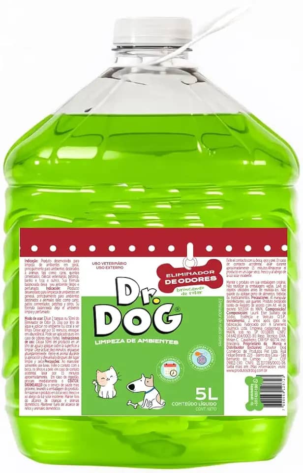 Elimina Odores Pet Dr. Dog Concentrado 5Litros - Desinfetante Anti Odor Pet - Limpeza Segura e Refrescante para Ambientes com Pets - Versões (Capim Limão Refrescante)