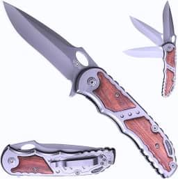 Canivete Esportivo X36 Dobrável Aço Inoxidável com Cabo em Madeira Resistente Compacto Pesca Camping Elegante Clip para Bolso