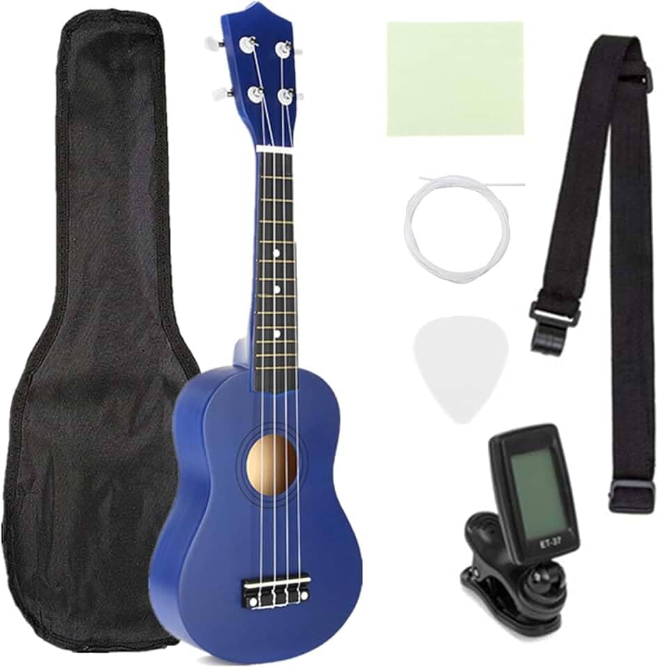 Ukulele Ukulele Ukulele Soprano 4 Cordas Guitarra Havaiana Basswood Guitarra Uke Presente Infantil Instrumentos Musicais para Música Ukuleles Iniciantes (Cor: Azul)