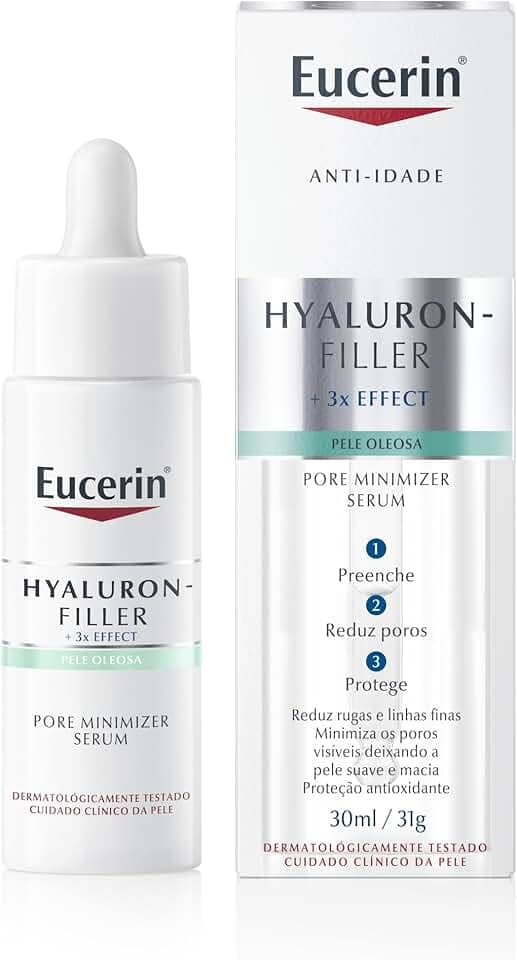 EUCERIN Sérum Facial Anti-idade Redutor de Poros 30ml, Pore Minimizer, Peles Oleosas, Hyaluron-Filler, Ácido Hialurônico, Antirrugas