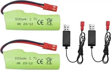 Fytoo 2 peças 3,7 V 500 mAh bateria de íon de lítio com 2 cabos de carregamento USB para Huina 1337 1338 1516 1517 RC veículo de engenharia RC controle remoto bateria de carro de brinquedo