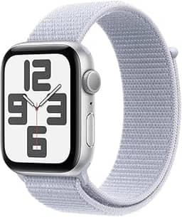 Apple Watch SE GPS • Caixa prateada de alumínio – 44 mm • Pulseira loop esportiva nuvem azul