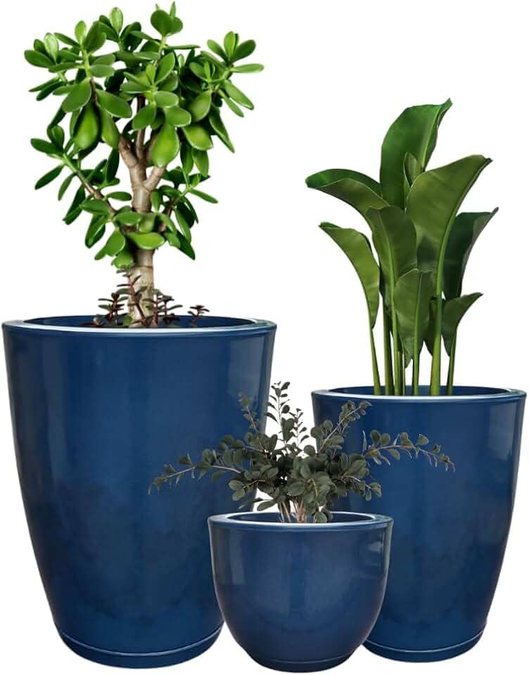 Kit 3 Vasos para Plantas Decorativo Luxo Efeito Marmorizado Cor Azul