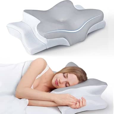Travesseiro Ergonômica de Alívio de Dor no Pescoço com Memória, Ajustável e Resfriamento, Travesseiro Ortopédico para Dormir de Costas, Lado ou Barriga - Conforto, Suporte e Bem-estar (Cinza)