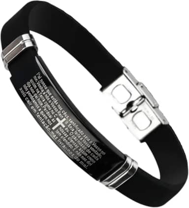 Pulseira Masculina Pai Nosso Aço Preta Bracelete Premium Oração