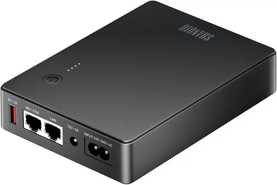 Shanqiu SAI Mini UPS com Gigabit PoE para WiFi, Router, Modem, Câmara de Vigilância, Entrada AC Saída 5V USB 12V DC 48V PoE