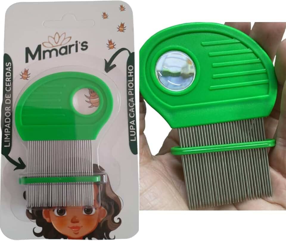 Pente Fino de Ferro Com Limpador e Lupa Removedor Remove Piolhos e Lêndeas M MariS