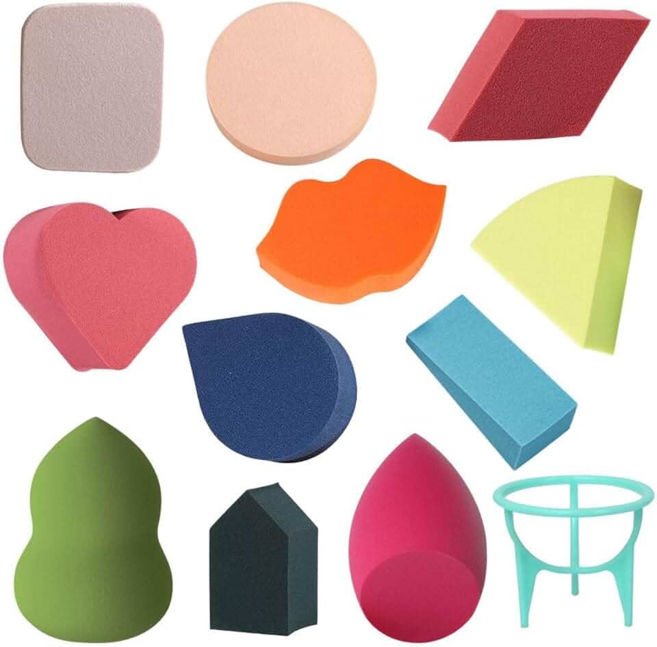 Kit 11 Esponjas Facial Para Maquiagem Multifuncional + 1 Suporte