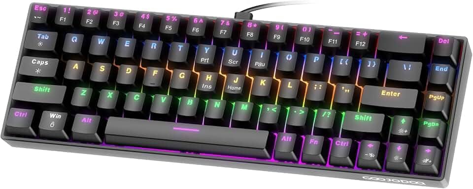 GOKOCO Teclado Mecânico com Fio 65% A1802, Gamer Switch Vermelho 68 Teclas, Iluminação RGB com 17 Modos, Hot-Swap, Teclas Anti-Ghosting Preto Black