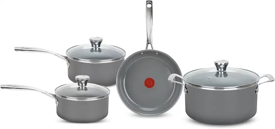 Jogo de Panelas Tefal Ceramic Vitality 4 Peças com Base de Indução, Cabos de Aço Inox, Revestimento Cerâmico e Tecnologia Thermo-Sinal®