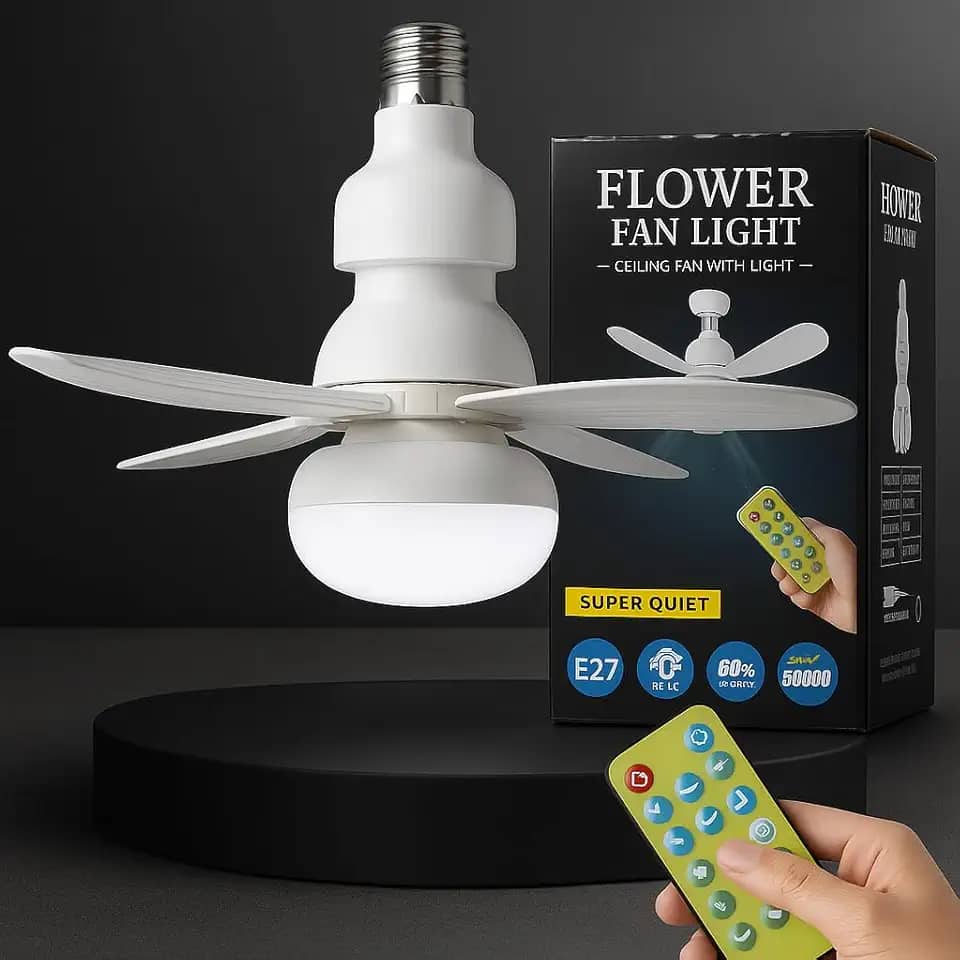 Ventilador de Teto com Lâmpada LED 60W Bivolt E27 Silencioso com Controle Remoto – 3 Velocidades e Modos de Luz – Branco Moderno para Sala Quarto Escritório Econômico Instale em segundos