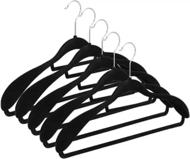 Kit 5 Cabide de Veludo Adulto com Ombreira Fixa para Camisa Terno Blazer Vestido Saia (Preto)