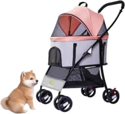 Carrinho de Passeio Carro Pet para Caes, Animal de Estimação, Cachorro, Cão, Gato de Grande Porte até 15 Kg, Com Trava de Segurança e Freio, Cesto Removível (ROSA)