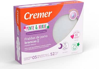 Fralda Pinte & Borde Branca PC com 5 Unidades, Cremer (Embalagem pode variar)