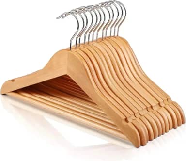 Cabides De Madeira para roupas acabamento suave marfim - pacote com 16 cabides