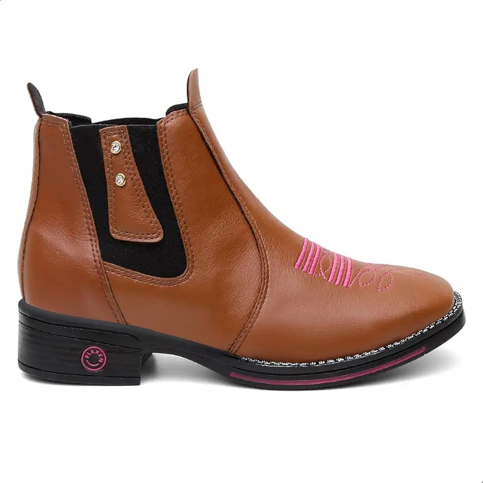 bota Botina feminina texana Country Leve Confortável Com Zíper ou Elástico (Caramelo Pedra, Padrão, BR, Adulto, Numérico, 36)
