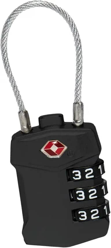 Cadeado com Cabo de Aço e Combinação de 3 Dígitos, Trava de Segurança TSA, Preto (Preto)